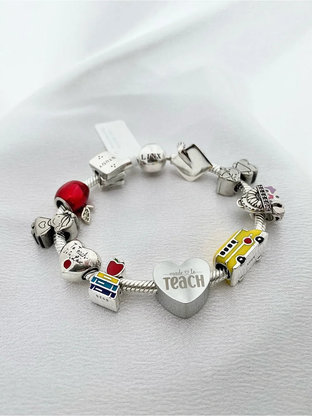 Linx Snake Chain Bracelet with Personalized Teacher Themed Charms